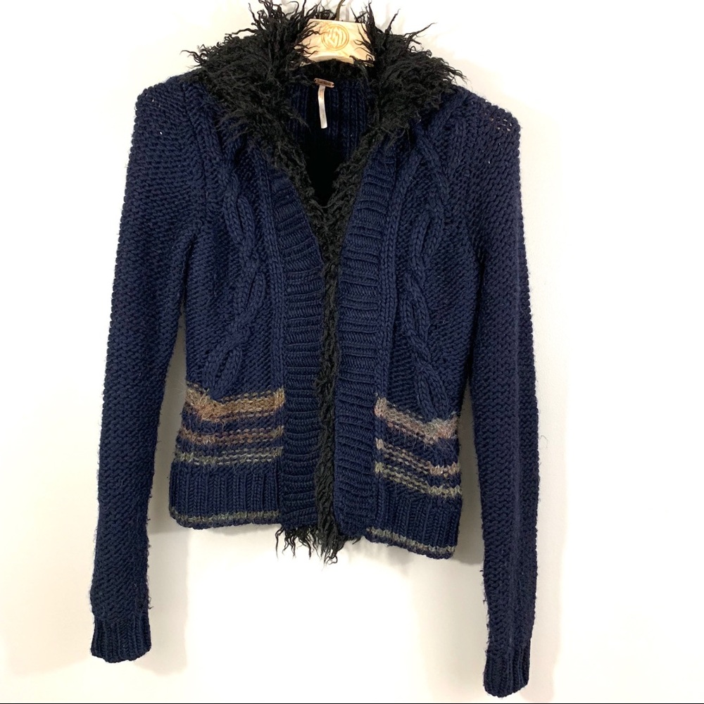 Free People North Star Faux Fur Trim Cardigan